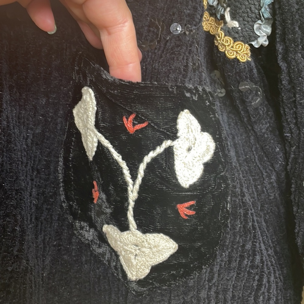 Vintage Sandy Starkman || Chenille Button Front/Ribbon Art Sweater/Jacket - Picture 7 of 17